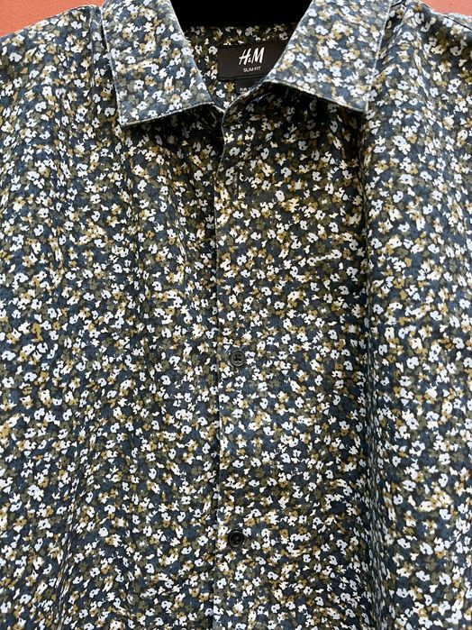 H&M koszula slim fit męska print drobne kwiatki