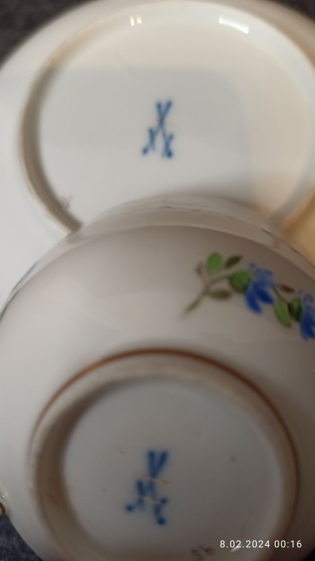 Porcelana MEISSEN DUO Mokka Miśnia Dekor kwiat Królewska Manufaktura