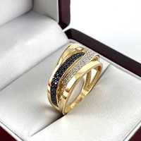ZŁOTY pierścionek dwa kolory cyrkonii PR. 585 (14K) rozmiar 20