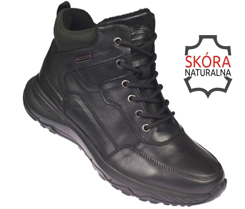 Buty męskie skórzane trekkingowe trapery CY164 czarne ocieplane r. 43