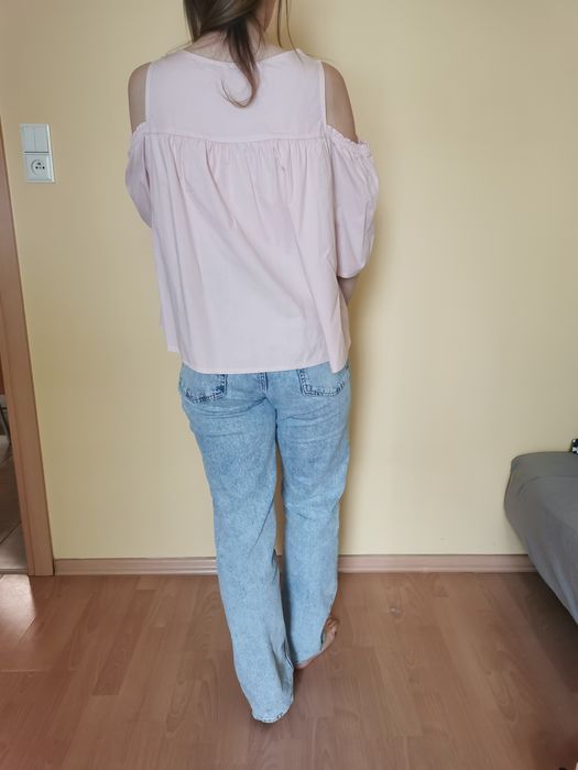 Boho Blado różowa bluzka w opadającymi rękawami z kwiatowym haftem