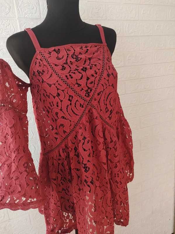 Piękna seksowna bluza tunika koronka stan idealny minik pink rozmiar L