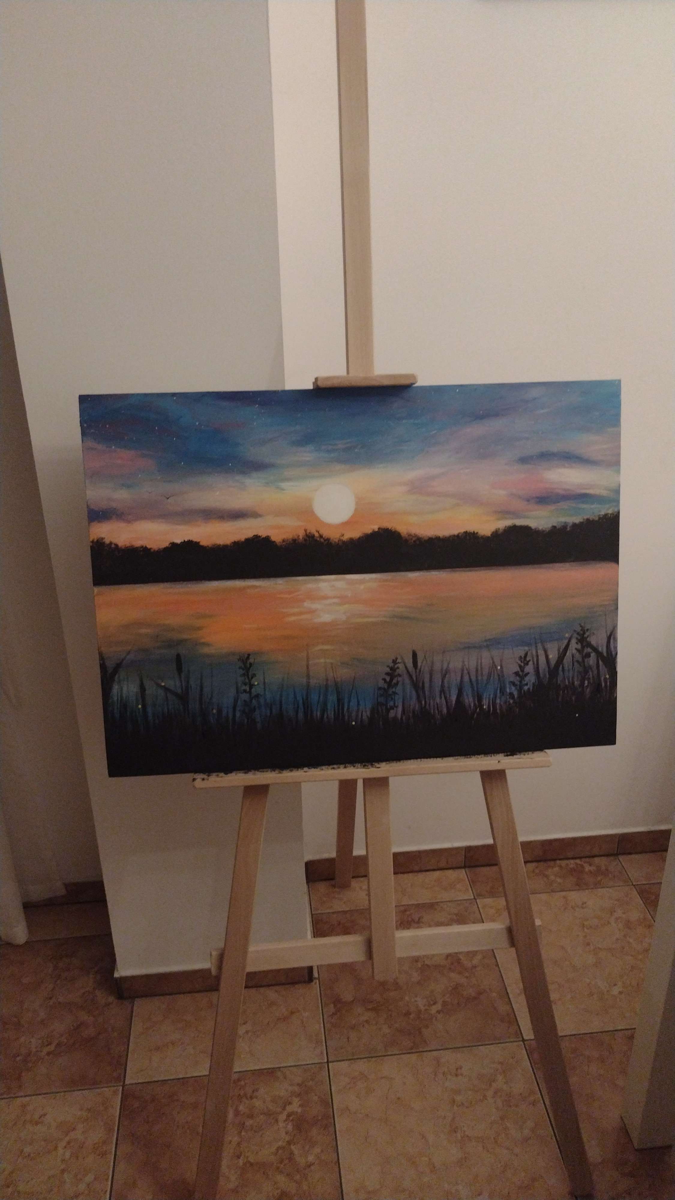 Obraz 50x70 Zachód słońca nad jeziorem