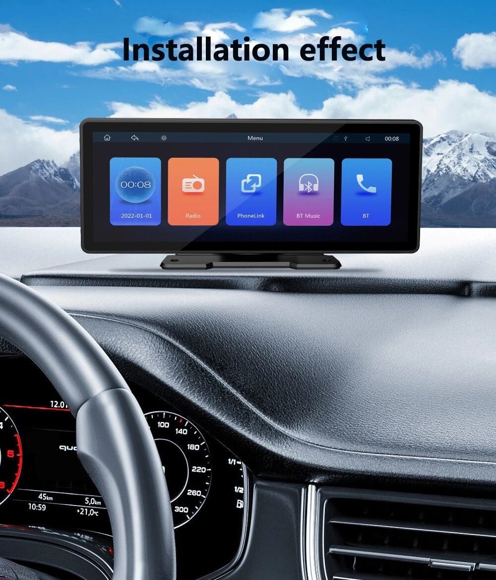 Auto Rádio Carplay MP5 portátil de 10,26 pol com bluetooth, tela HD