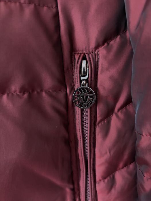 Kurtka puchowa zimowa bordowa burgundowa z kapturem płaszcz zimowy