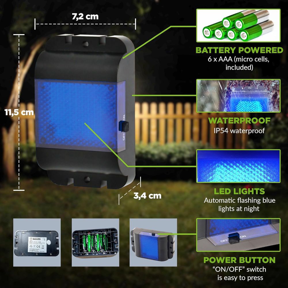 3 szt ISOTRONIC odstraszacz zwierząt z niebieskim światłem LED