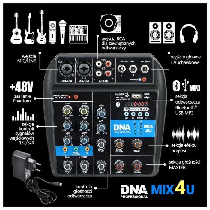 DNA MIX 4U mikser audio USB MP3 Bluetooth