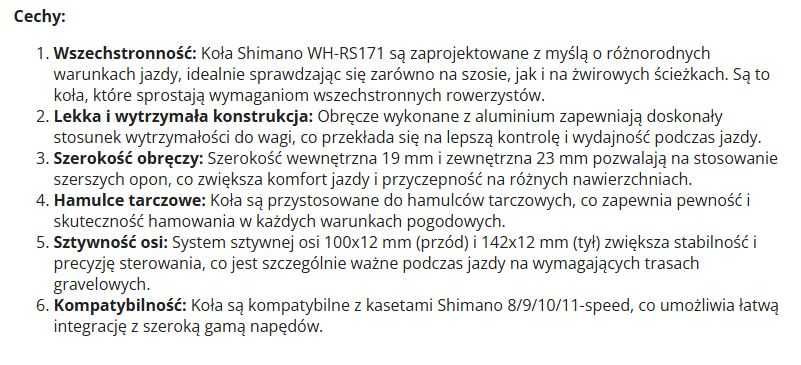 Koła szosowe gravelowe Shimano WH-RS171 DISC 100x12 / 142x12 28H nowe