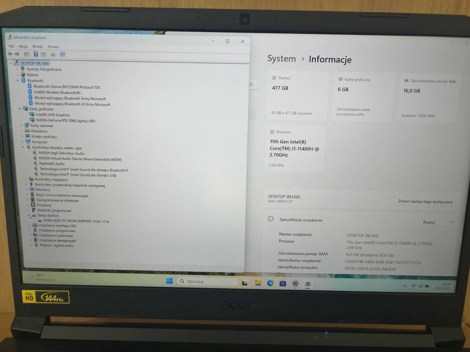 Laptop Acer Nitro 5 I5-11400H/16GB/512GB/RTX-3060 Gamingowy Okazja