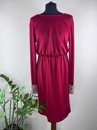 Czerwona sukienka z ozdobnymi rękawami na wesele Body Flirt 36/38 S/M
