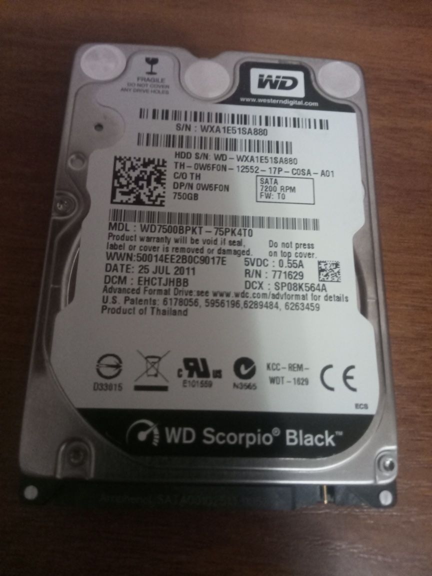 Жесткий диск внутренний WD 2.5" SATA 3.0 750GB 7200rpm 16Mb Cache Blac