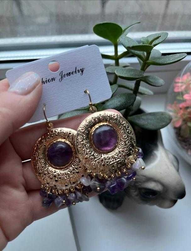 Серьги с натуральным камнем аметист сережки