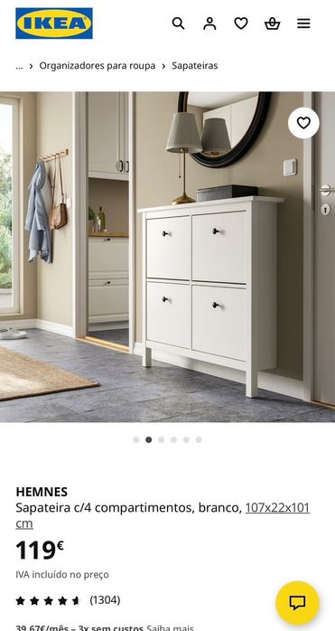 Sapateira c/4 compartimentos, branco,IKEA HEMNES