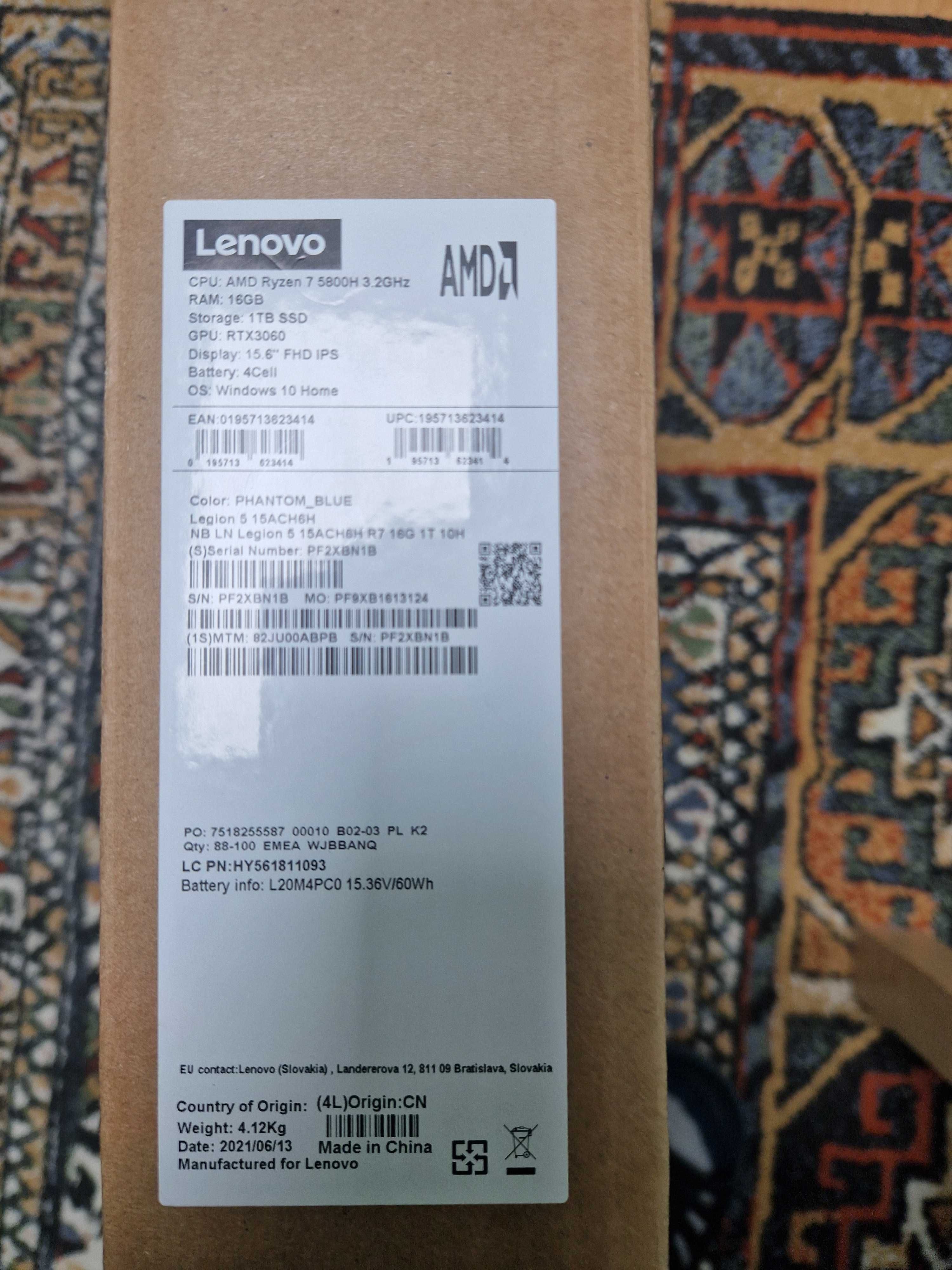 laptop Lenovo legion 5 AMD Ryzen7 5800H/RTX3060/165HZ/16GB RAM/1TB SSD