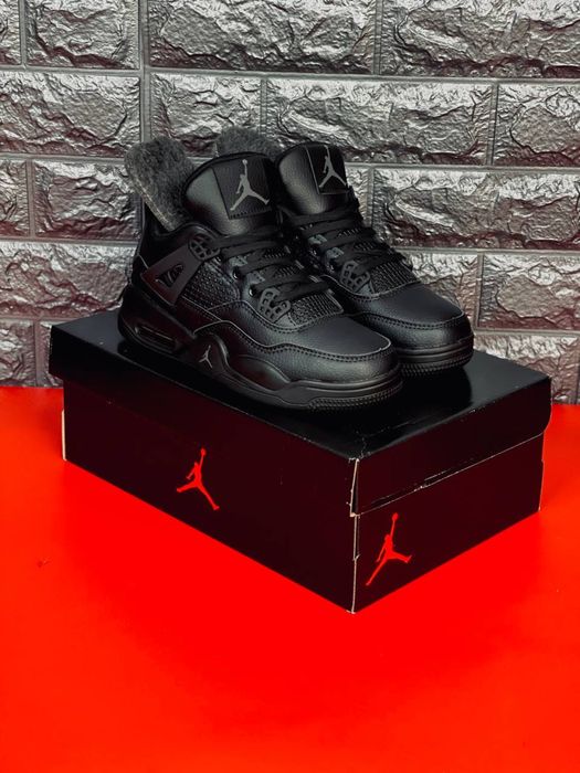 Зимние кроссовки черные Jordan / кожаные кросовки Джордан черные