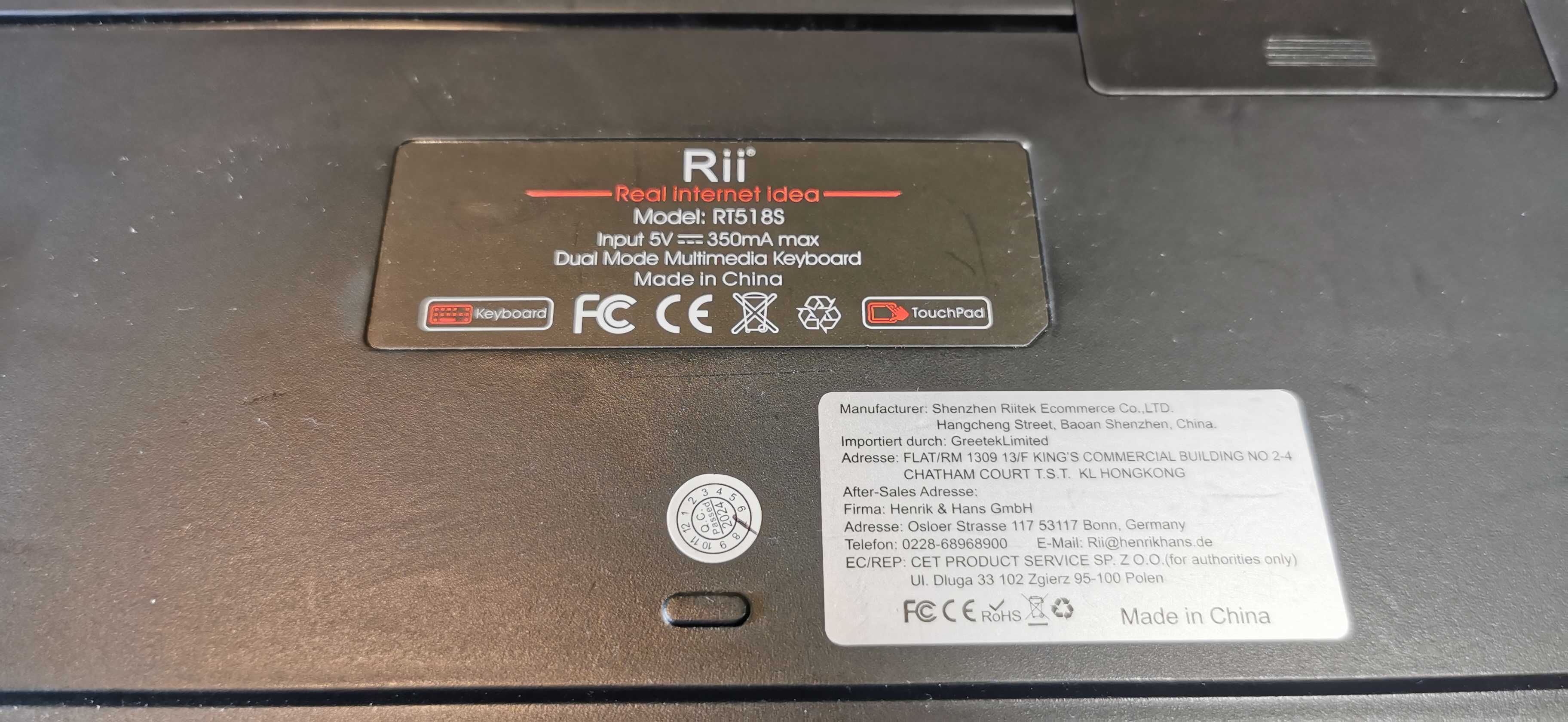Klawiatura Bezprzewodowa RII RT518S Podświetlana z Touchpadem