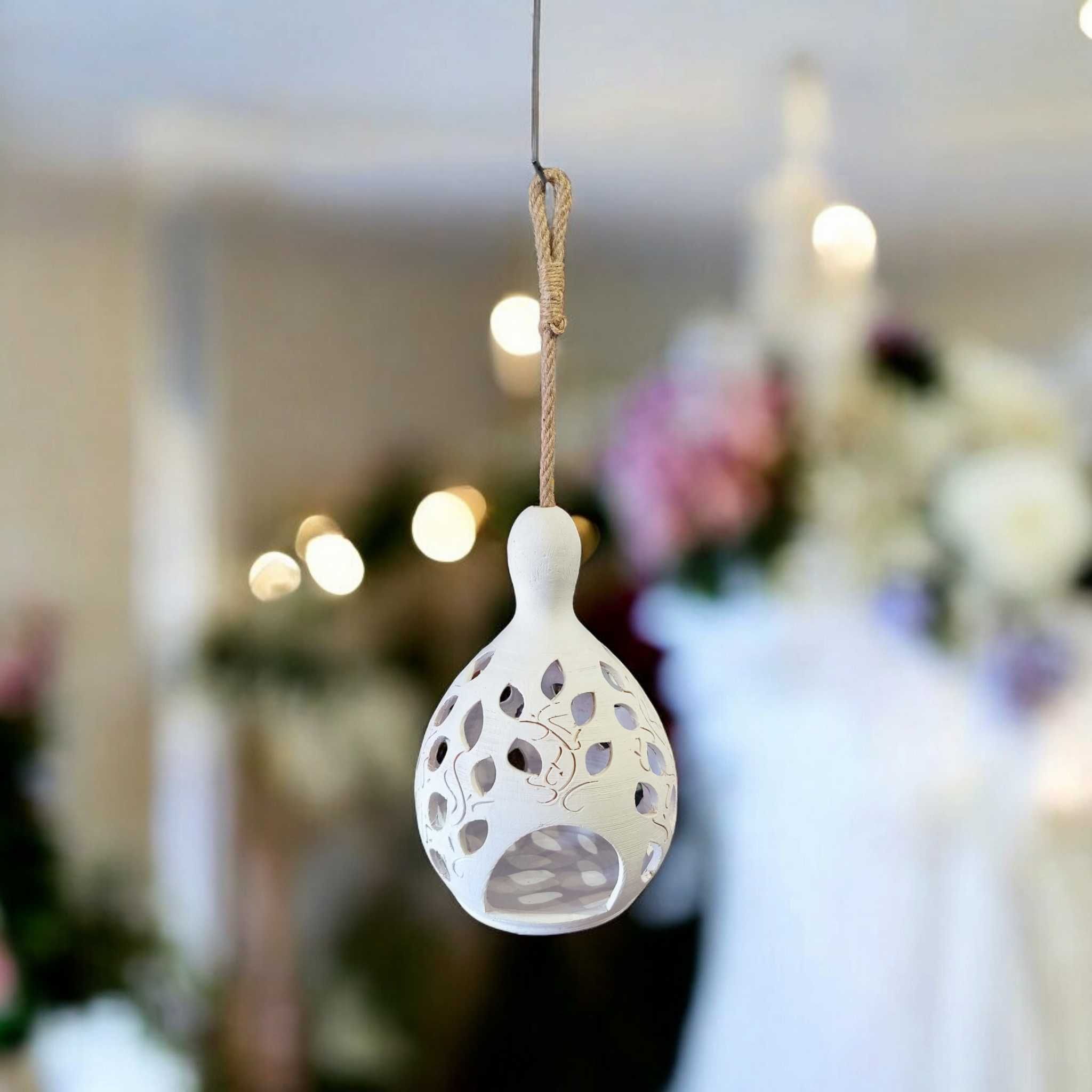 Lampion Ceramiczny Biały 25 cm Ręcznie Wykonany na Kole Garncarskim