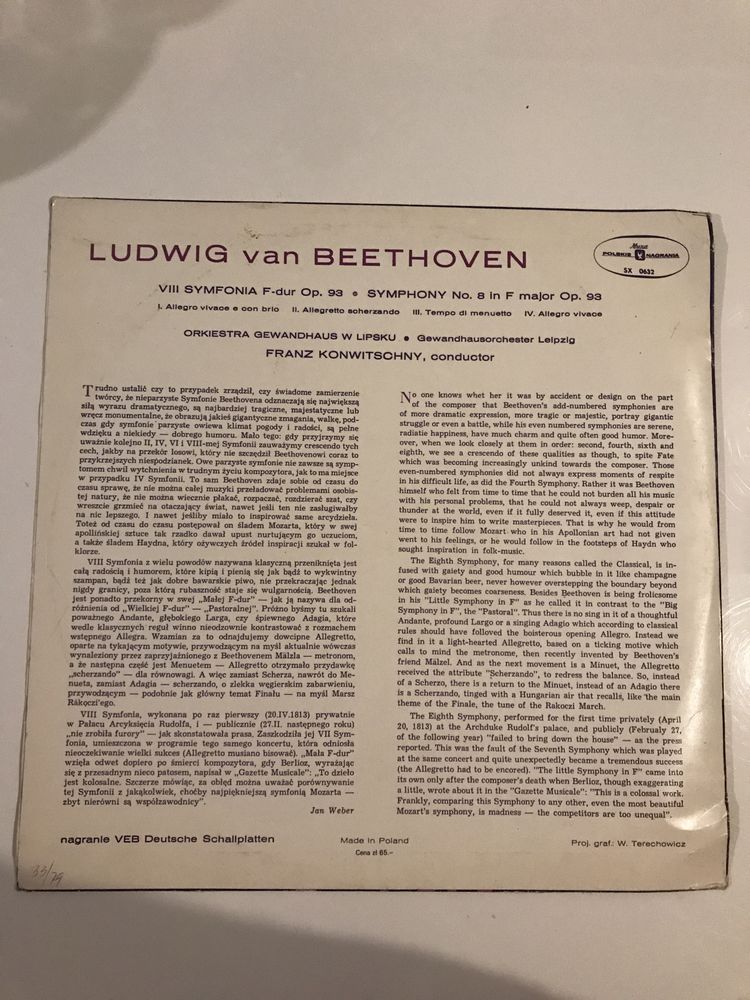 Winyl Ludwig van Beethoven 8 VIII Symfonia F-dur op.93 vinyl płyta