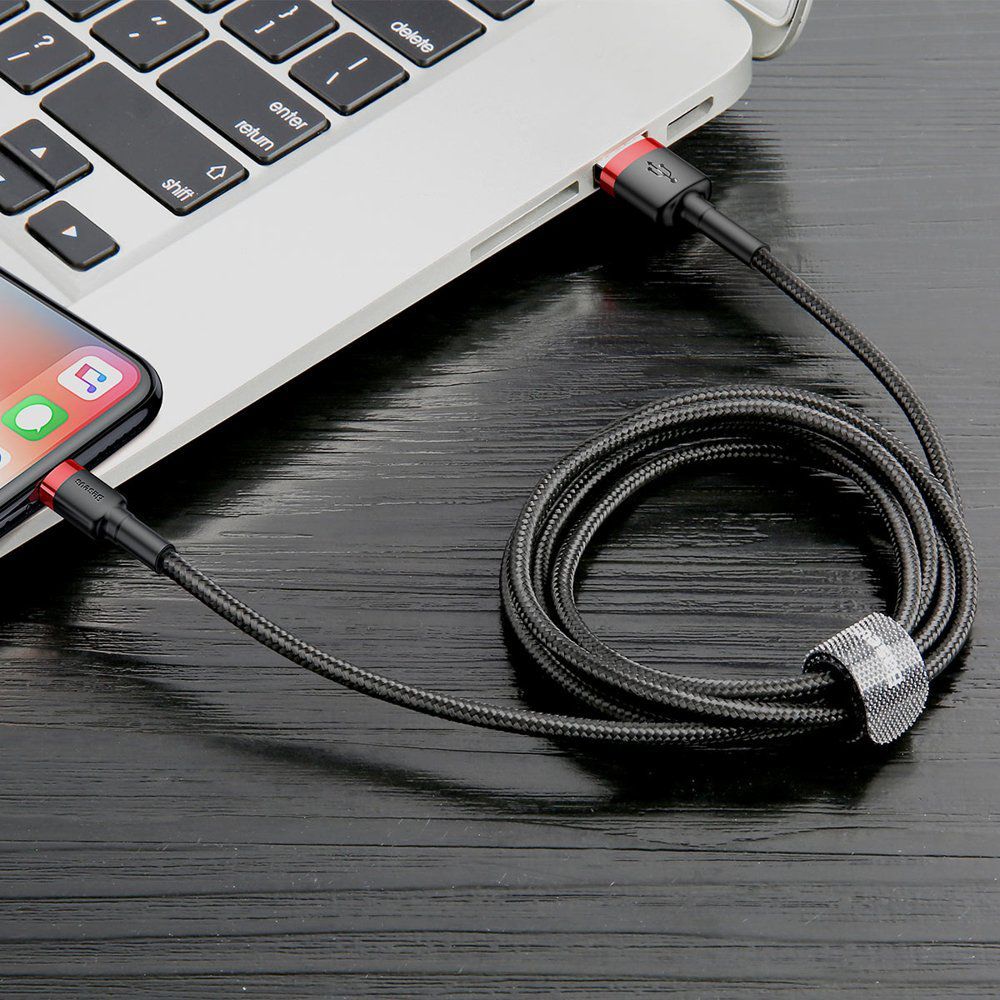 Kabel Nylonowy Baseus Cafule Lightning 1,5A czarny/czerwony 2m