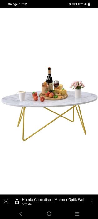 Stół do salonu owalny z efektem marmuru, stolik kawowy 120 x 60 cm