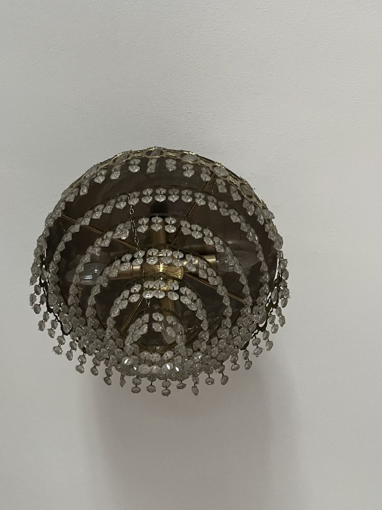 Candeeiro de teto vintage com pendentes de cristal