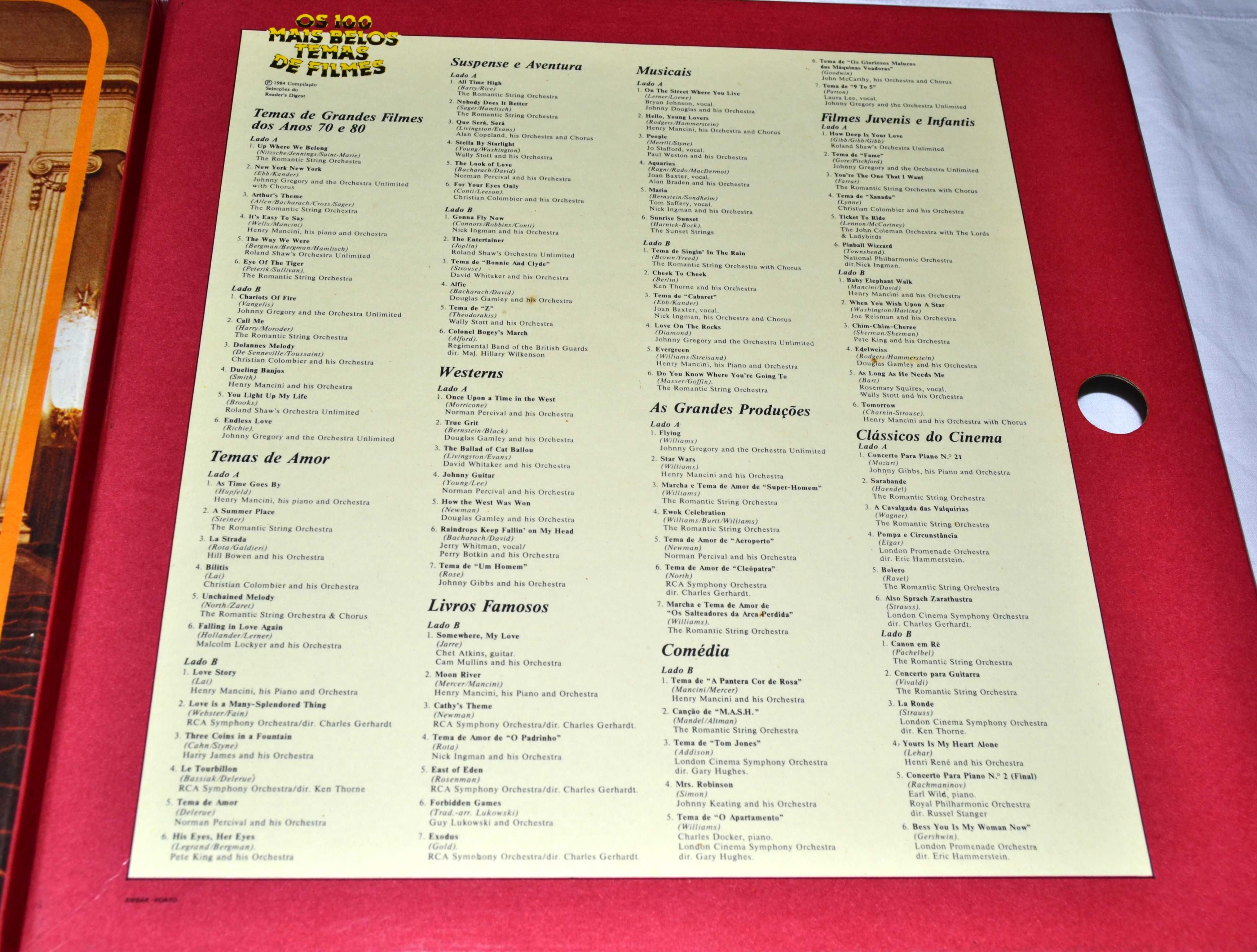 Colectânea de 10 discos LP. Os 100 Mais Belos Temas De Filmes
