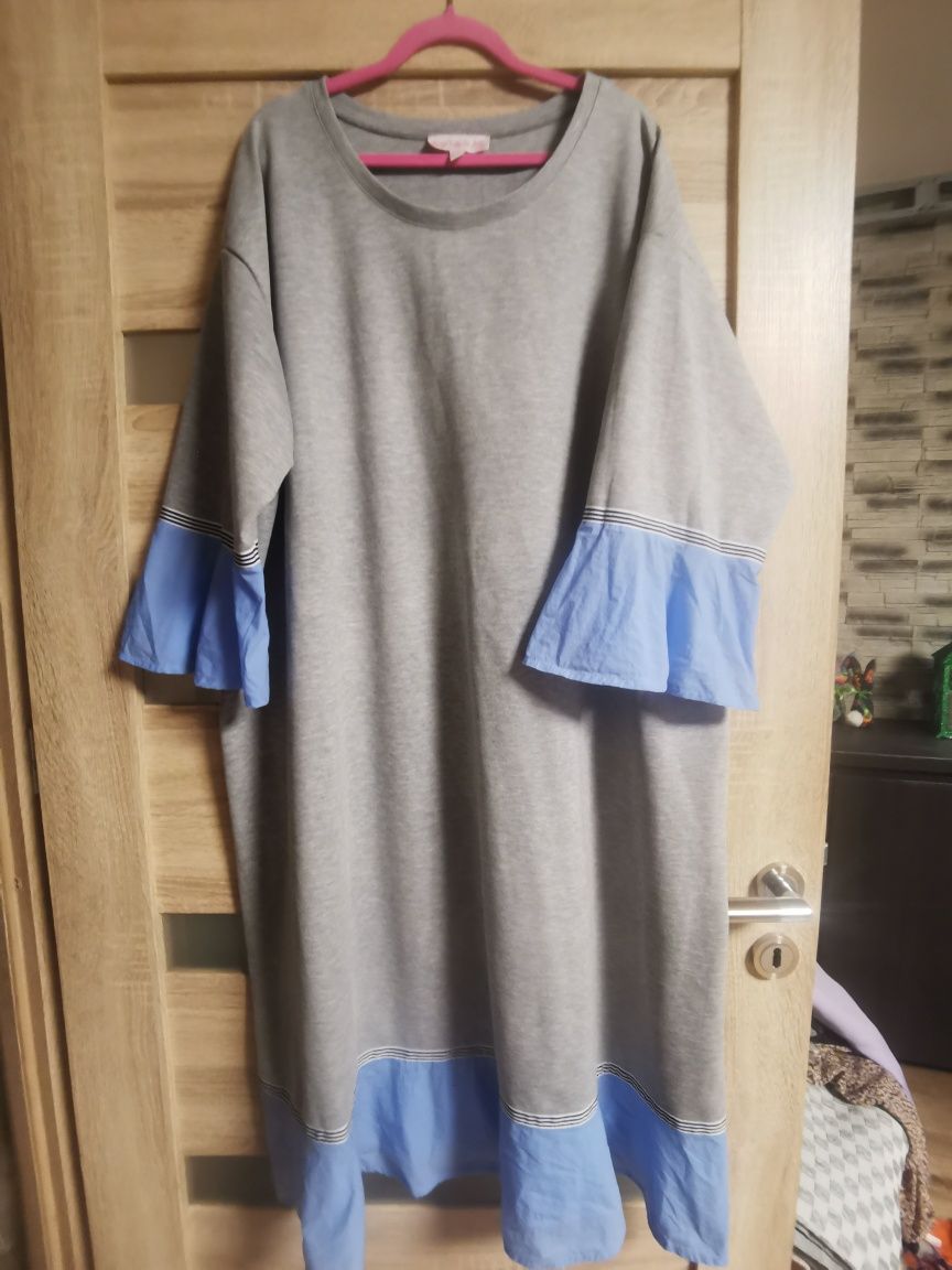 Szara dresowa świetna rozkloszowana sukienka oversize biust 140 cm