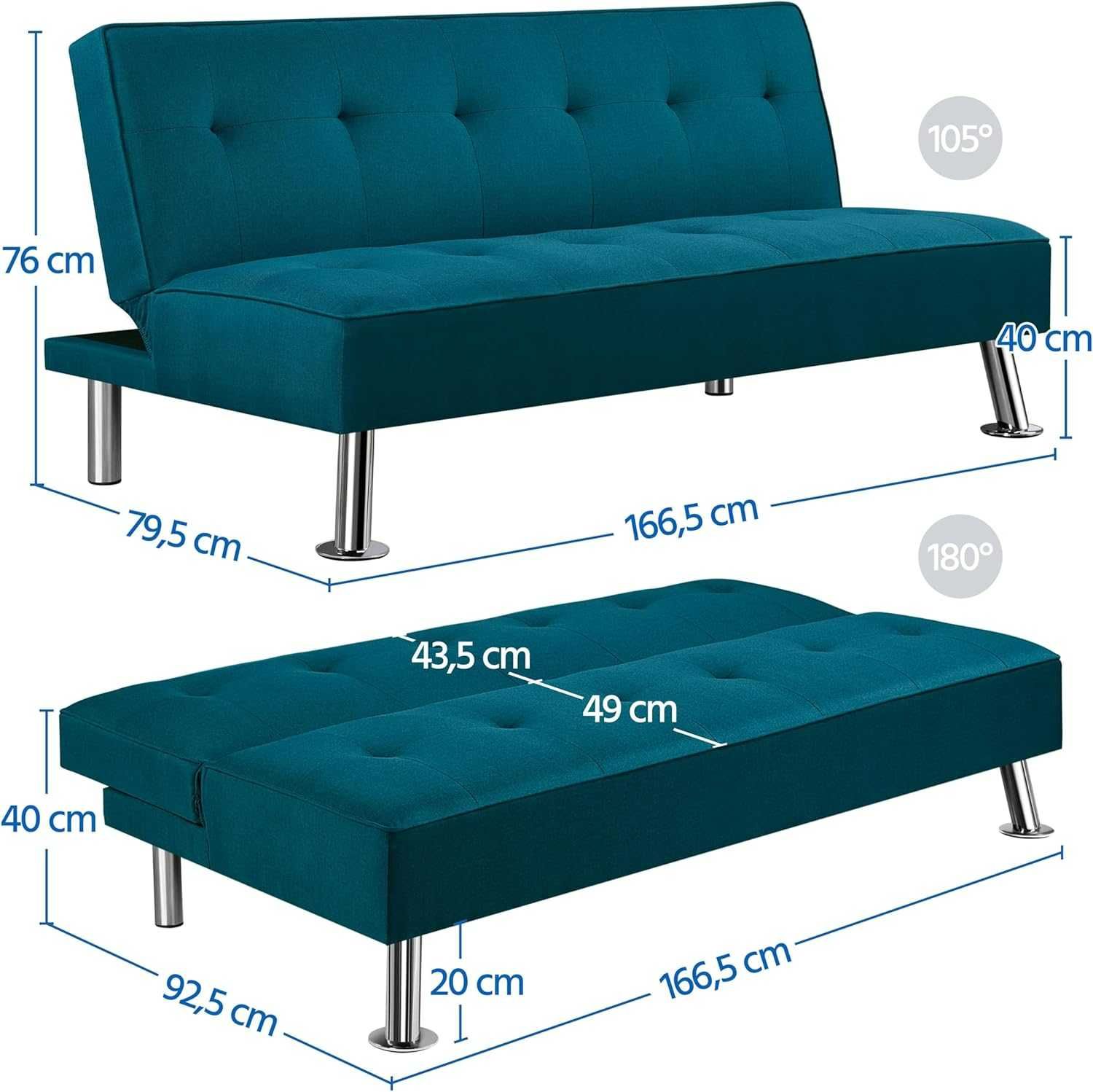 Kanapa Sofa rozkładana Yaheetech 3-osobowa łóżko gościnne 166 × 92 cm