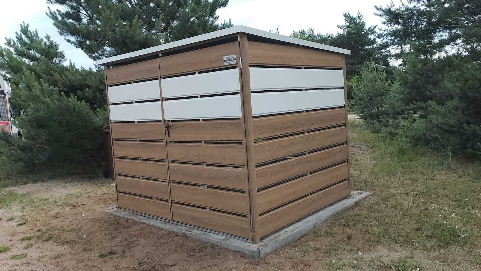 Wiata śmietnikowa winchester biały panele ażurowe 2x2m zabudowa