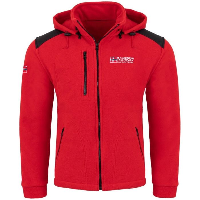 Męski ciepły gruby polar czerwony + wzmocnienia odpinany kaptur NORWAY