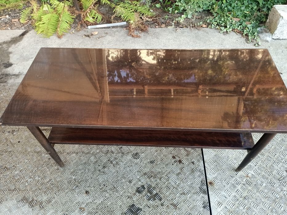 Ława, stolik kawowy, PRL, vintage, okleina orzech