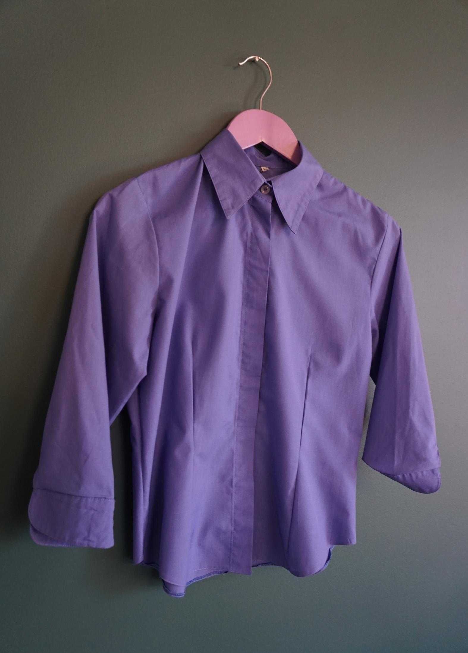 Koszula bluzka M 38 lawendowa lilac niebieska basic vintage rękaw 3/4