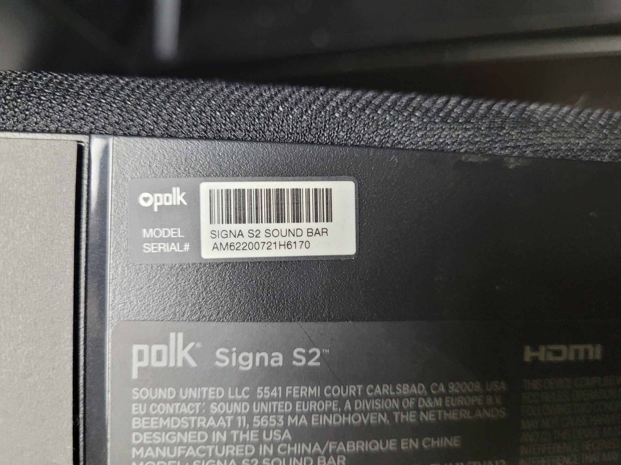 Soundbar Polk Audio Signa S2 - prawie jak nowy