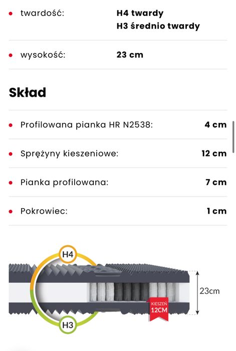 Materac 160x200 kieszeniowy Noir masujący