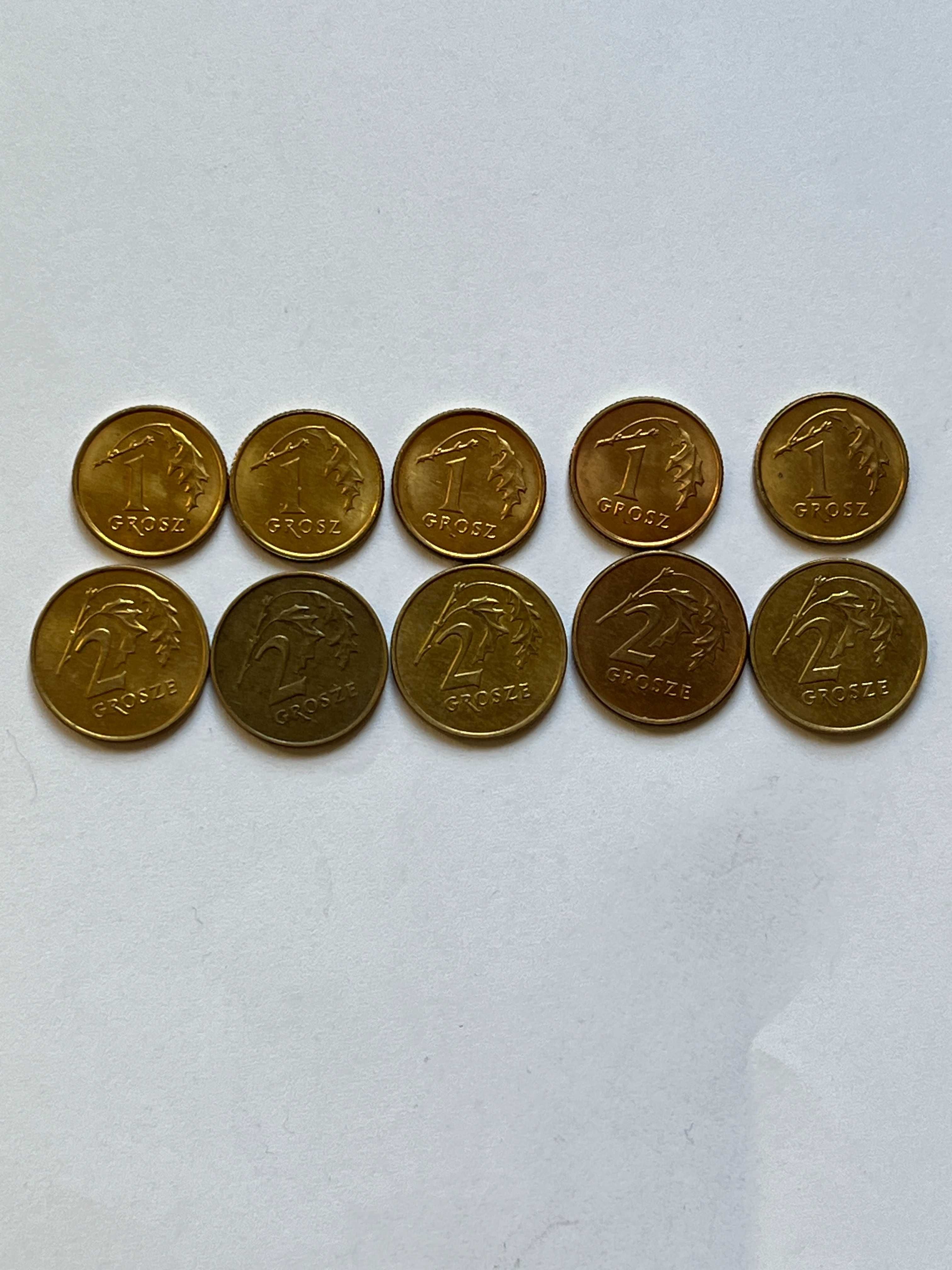 5 monet 1 grosz z 1992 r. i 5 monet 2 grosze z 1992r.