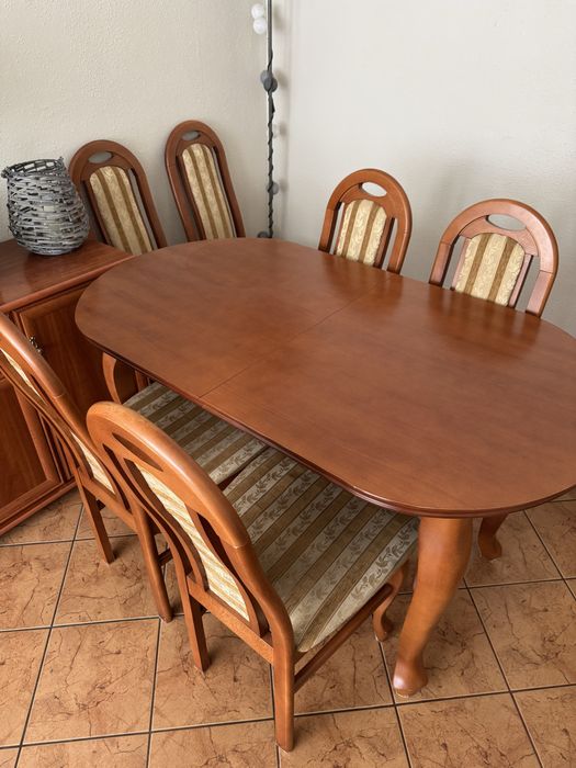 Drewniany stół rozkładany + 6 krzeseł - komplet