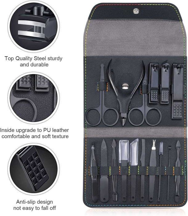 Conjunto de manicure pedicure 16 peças profissionais corta-unhas em aç