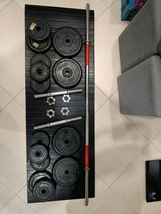 Anilha + barra para alter + barra grande agachamento