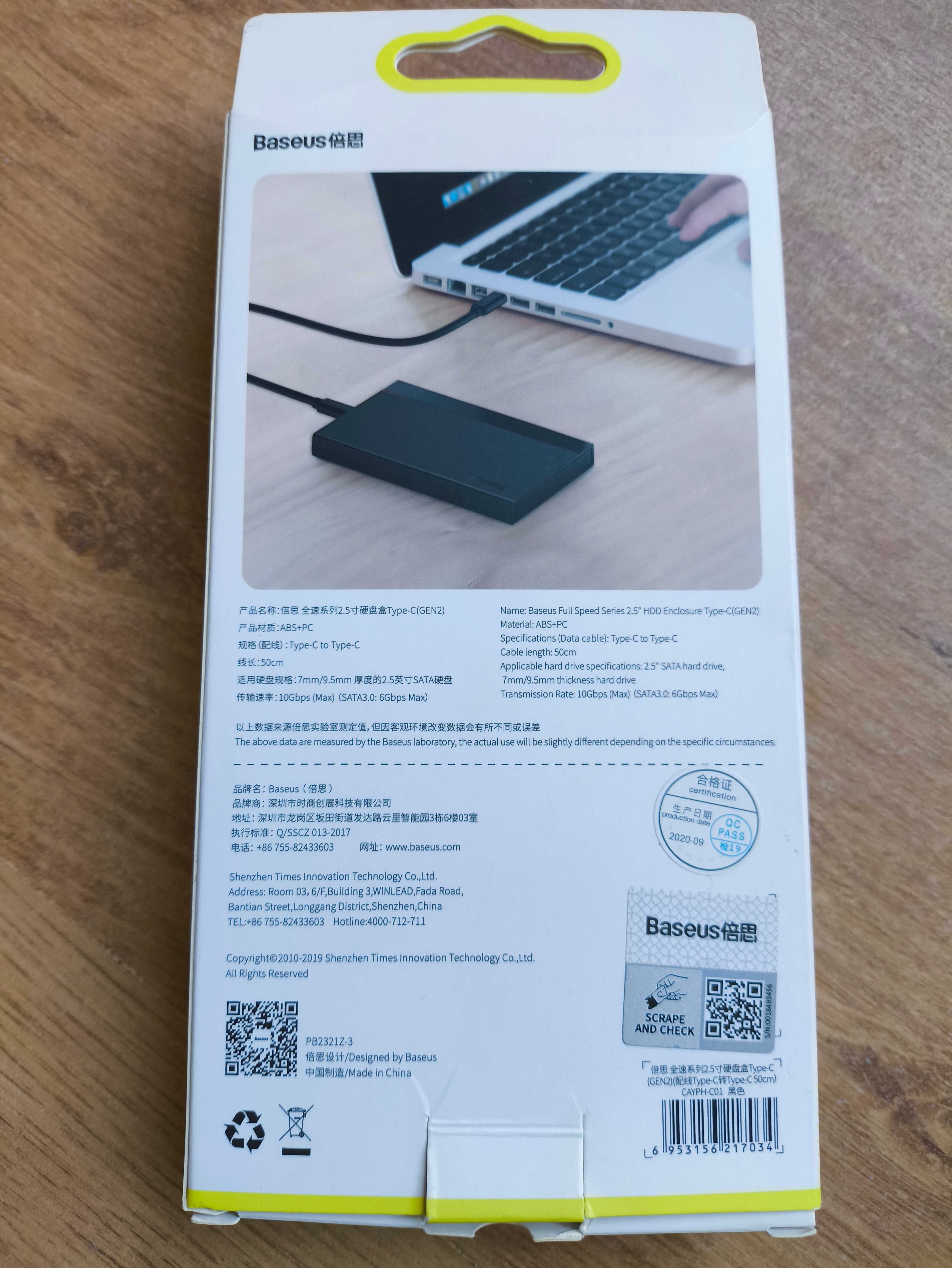 Kieszeń adapter na dysk ssd hdd 2.5 usb-c Baseus CAYPH-C01
