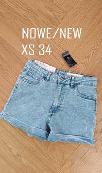 Nowe spodenki jeansowe 34 XS marmurek jasny jeans bawełna wysoki stan