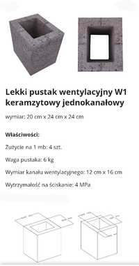 Lekki pustak wentylacyjny W1 keramzytowy ednokanałowy
wymiar: 20 cm