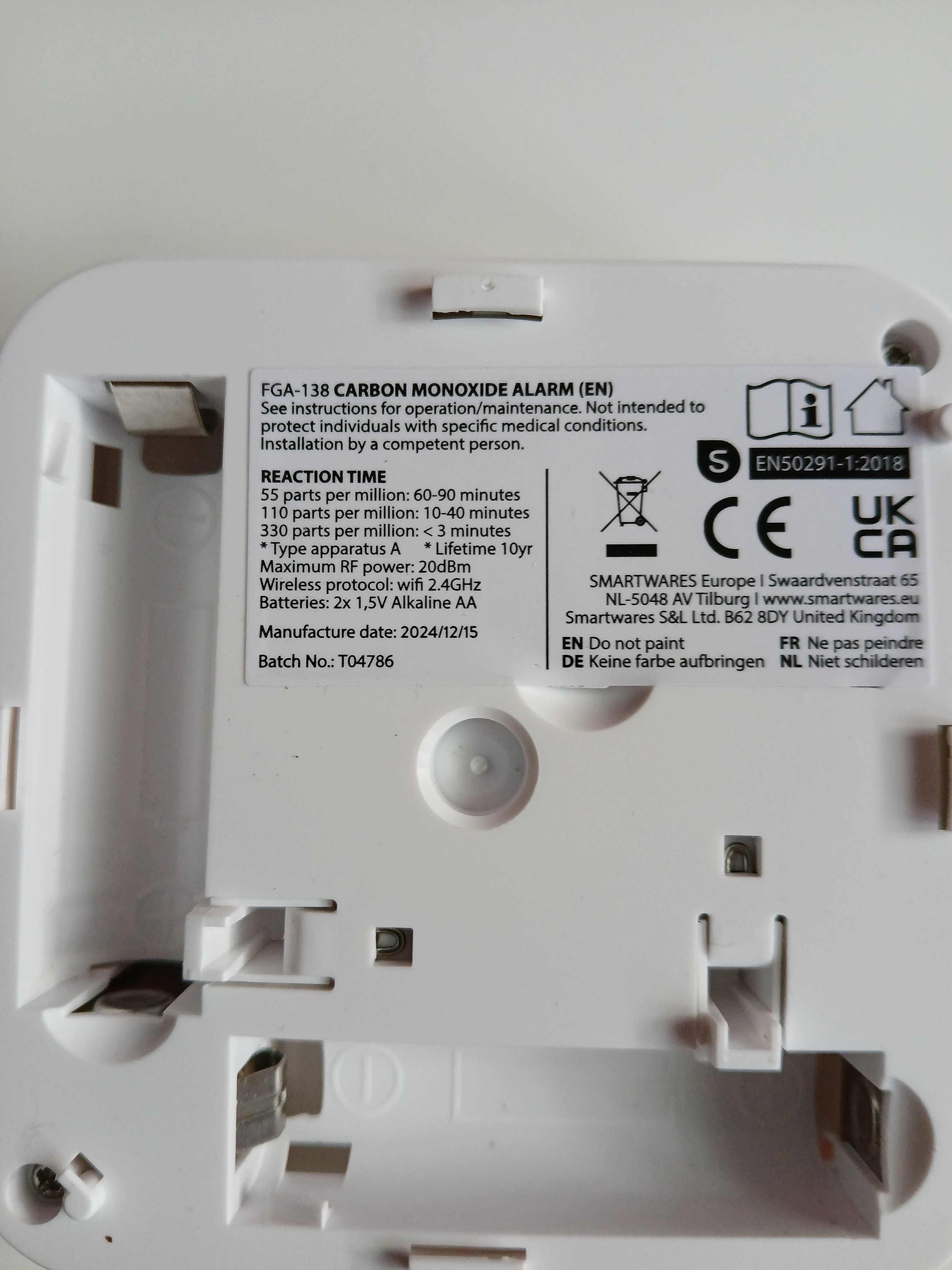 Smartwares FGA-13800 Czujnik czadu z aplikacji bateryjne,Tlenek węgla