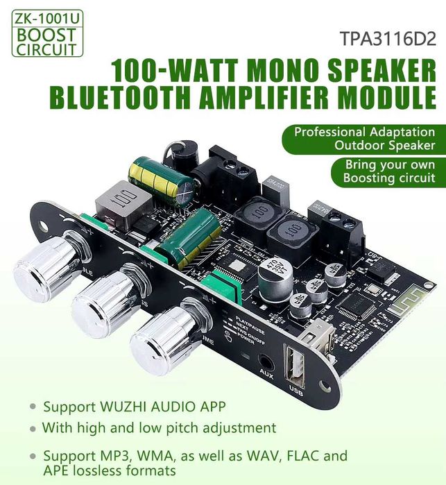 Підсилювач звуку ZK-1001U 100W Bluetooth 5.3 Android AUX USB MP3