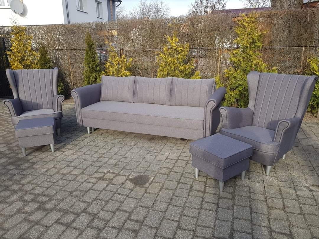 Zestaw Ada Kanapa wersalka sofa + 2x fotel + 2x podnóżek