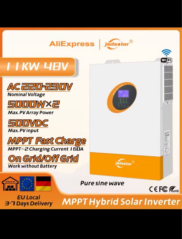 JSDSolar 11kW 6.2kW гібридний сонячний інвертор чиста синусоіда