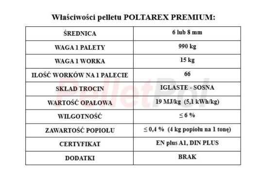 Pellet Poltarex Premium 6 mm/8 mm, Certyfikat EN plus A1, Din plus.