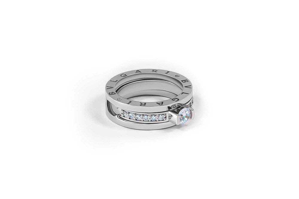 Двойное кольцо из белого золота с фианитами