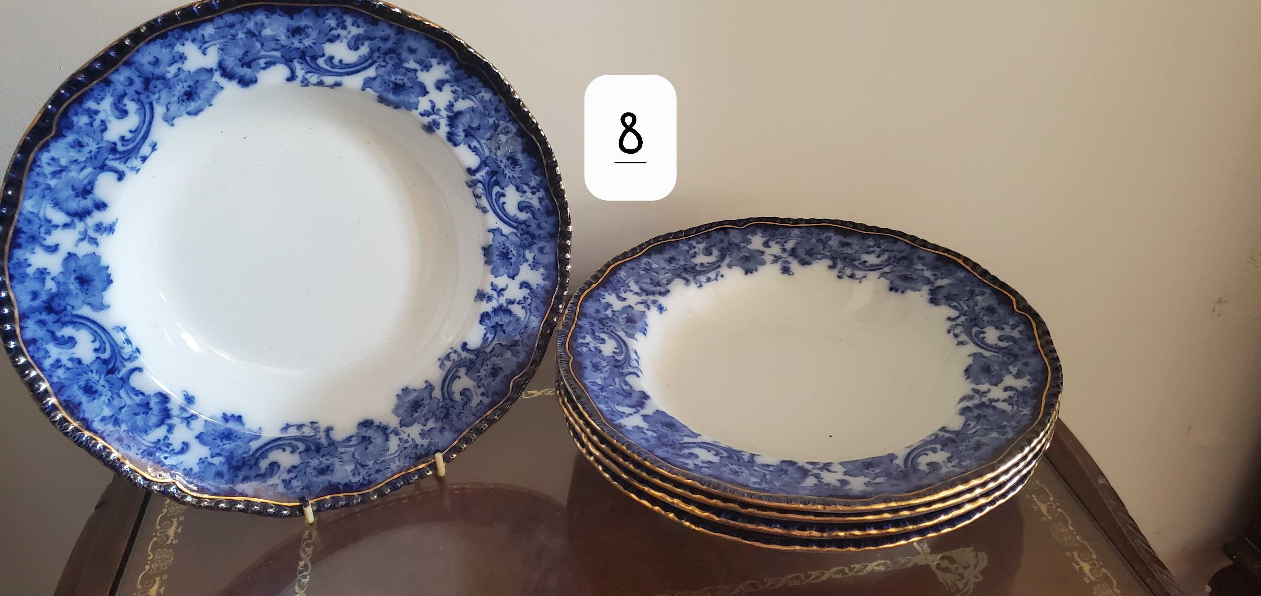 Melrose Royal Doulton Flow  Blue, Gold Scrolled  Edge Rim Soup Bowls
