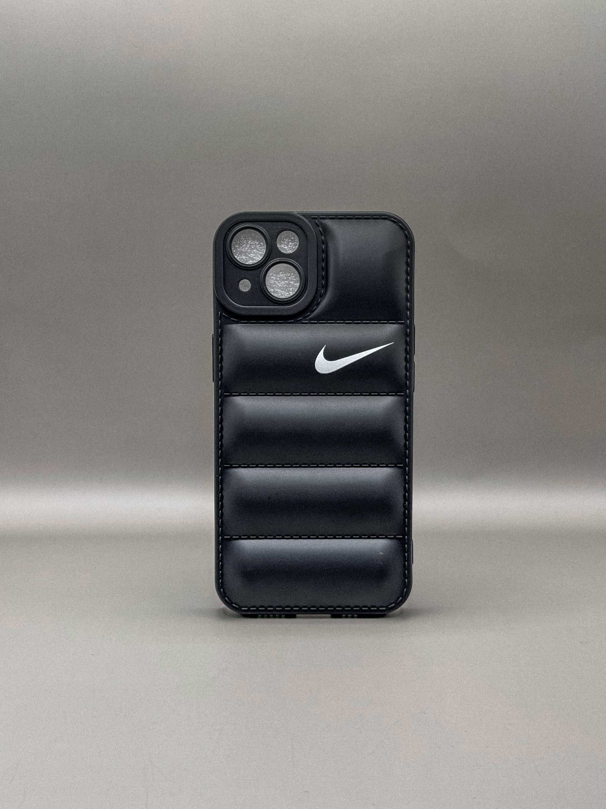 Силиконовый черный чехол пуховик Puffer The North Face iPhone/AirPods