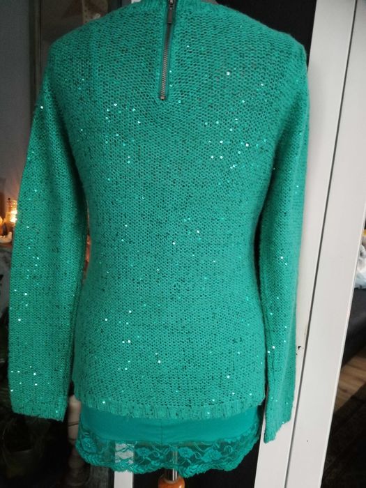 Sweter + halka z cekinami turkus plus halka z koronką